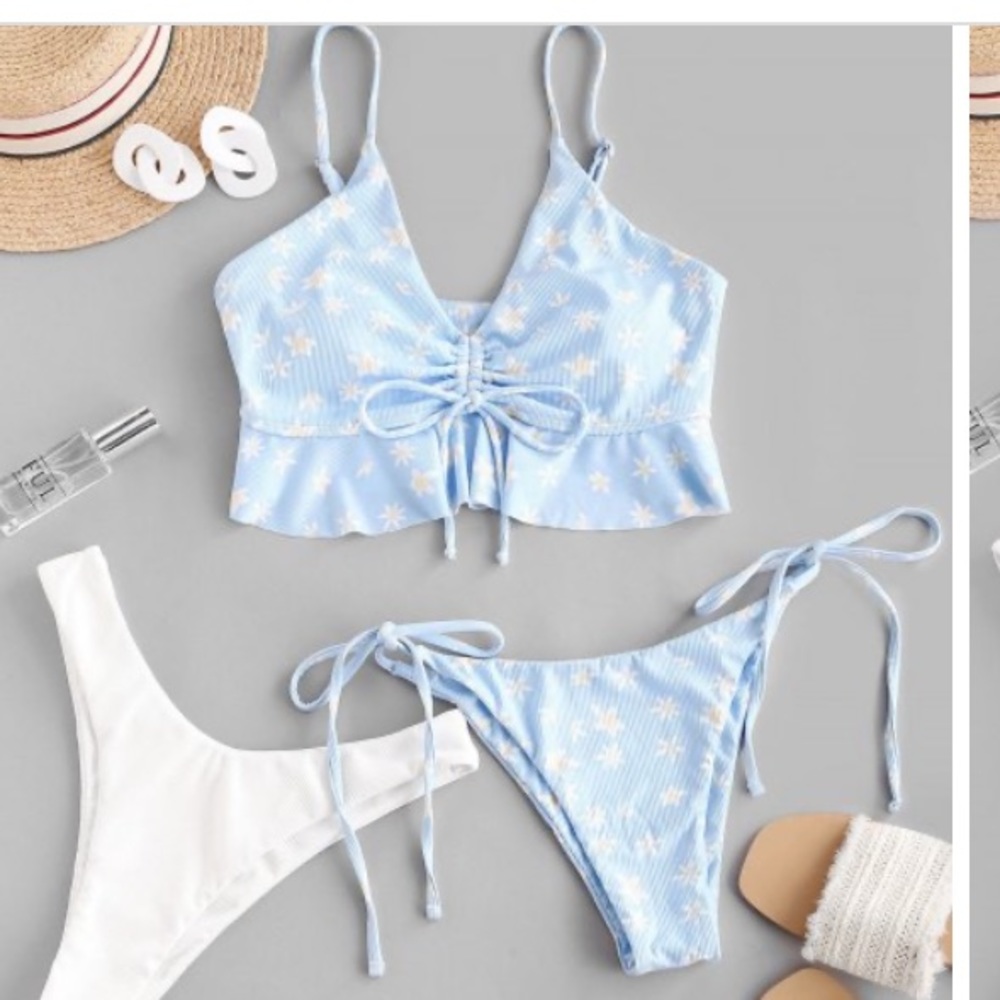 Baby blue flower swim suit set